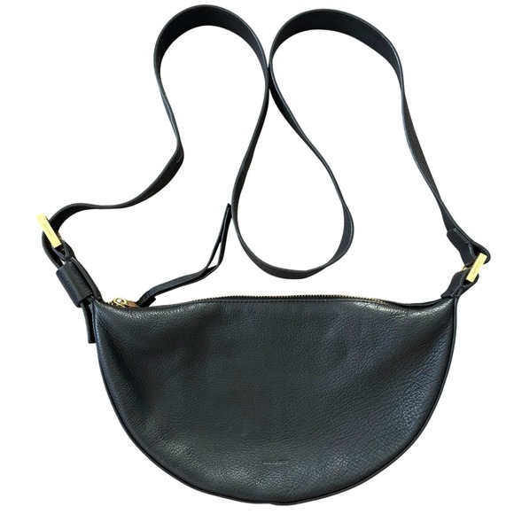 All Saints Handbags - AllSaints Leather Half Moon Crossbody Bag Black